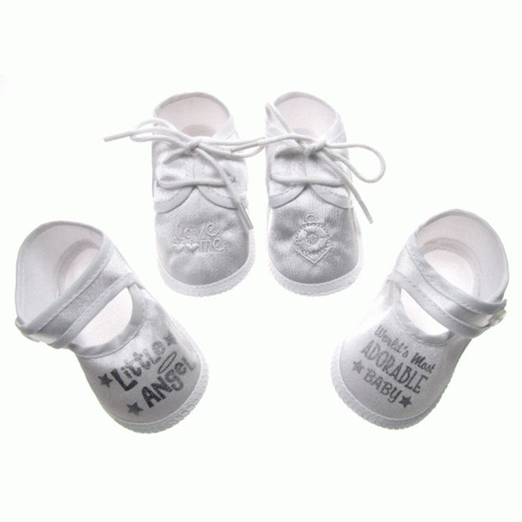 Picture of B704 SOFT TOUCH ASSORTED LACE / VELCRO SATIN BAPTISM SHOES